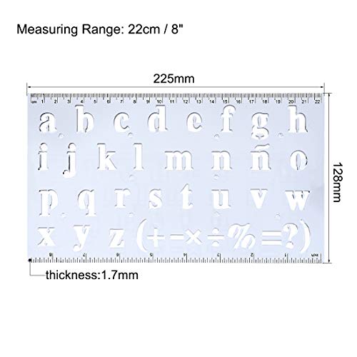 Sourcingmap – Números de alfabeto plantillas regla 22 cm 8 pulgadas métrica doble escala plástico herramienta de medición color al azar 1 Set