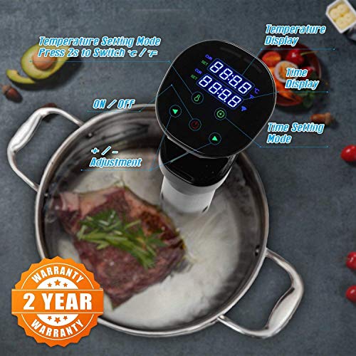 Sous Vide Cooker, circulador de inmersión térmica, agua ultra silenciosa con temporizador digital de temperatura precisa, acero inoxidable, 1000W