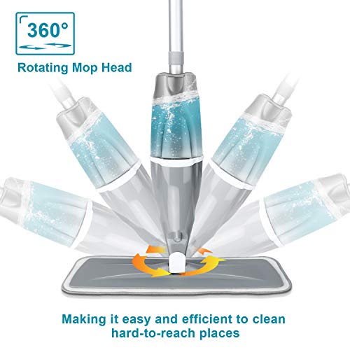 Spray Mop, Tencoz 640ml Fregona con Vaporizador Mopa Fregona con 3 La Almohadilla de Microfibra y 1 Rasqueta de Ducha, Mopa Spray Rotación de 360°