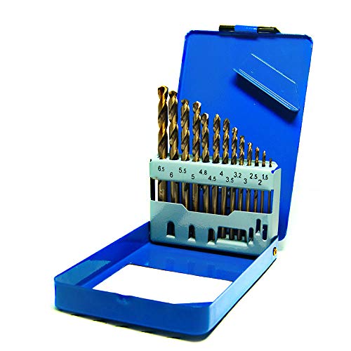 S&R Juego de brocas HSS COBALTO Rectificadas para metal 1,5-6,5 mm, 13 unidades, DIN 338, acero aleado con cobalto, corte tipo C según DIN 1412, 135 ° Caja metálica