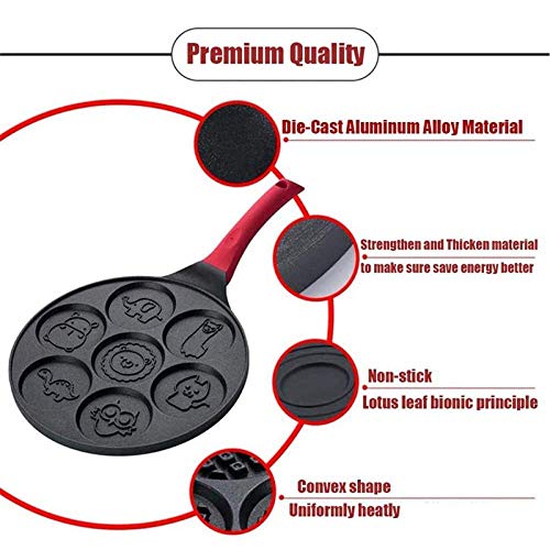 SRMTS Animals Pancake Pan Molde Antiadherente para panqueques Revestimiento Antiadherente de Doble Capa Mango táctil de Resistente al Calor