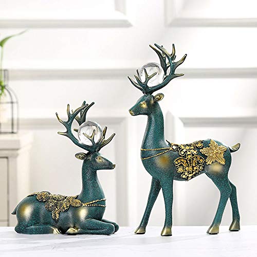 SSRSHDZW Pareja Elk Escultura Resina Artesanía Joyas Sala De Estar Hogar Vinoteca Decoración Regalo Navidad Decoración