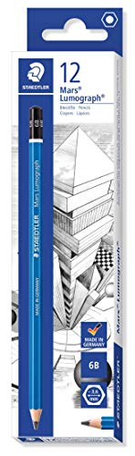 Staedtler Mars Lumograph - Lápices de madera (6B, grafito, 12 unidades), azul