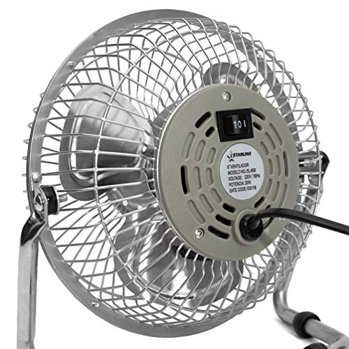 Starline Ventilador 6" (15cm) 20W SOPORTE Y ASPAS DE METAL - 2 velocidades de Aire Mesa Sobremesa y Suelo Inclinacion Ajustable Acabado Industrial Metalico Enchufe 220V