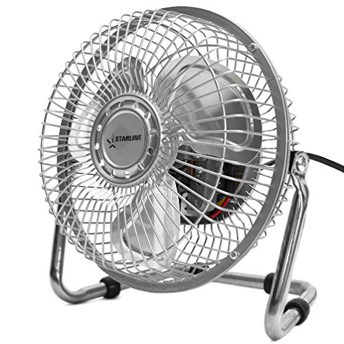 Starline Ventilador 6" (15cm) 20W SOPORTE Y ASPAS DE METAL - 2 velocidades de Aire Mesa Sobremesa y Suelo Inclinacion Ajustable Acabado Industrial Metalico Enchufe 220V