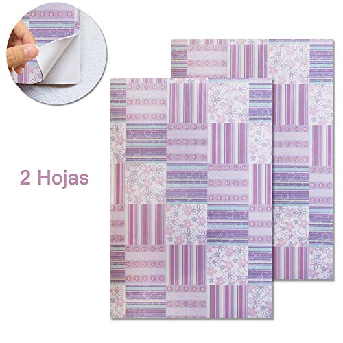 Starplast, Papel Goma Eva Decorado y Adhesivo, de Flores, 20 cm x 30 cm, A4, 2 Hojas, para Decorar, Diseñar y Manualidades, Estampado Cuadrados Violetas