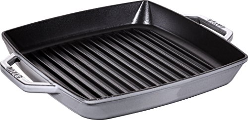 Staub 40511-785-0 - Sartén parrilla rectangular con dos asas, 33 cm, hierro fundido, color gris