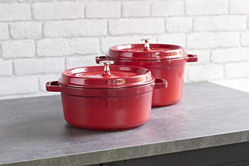 STAUB Cocotte Redonda, Hierro Fundido, Rojo Cereza, 22 cm