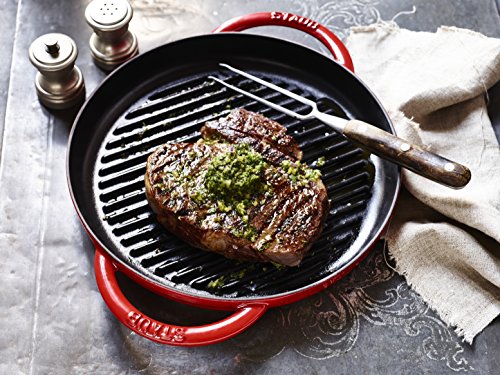 STAUB Grillpfanne rund 30 cm Grill Doble asa Redondo, Hierro Fundido, Rojo Cereza