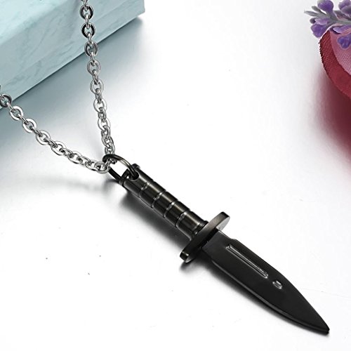 Stayoung Jewellery Simple Unisex Hombre Acero Inoxidable Daga Cuchillo Colgante Collar, Color Negro