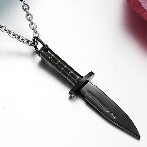 Stayoung Jewellery Simple Unisex Hombre Acero Inoxidable Daga Cuchillo Colgante Collar, Color Negro