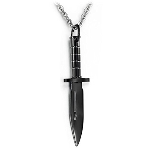 Stayoung Jewellery Simple Unisex Hombre Acero Inoxidable Daga Cuchillo Colgante Collar, Color Negro