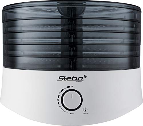 Steba Dörrautomat ED 4 - Máquina para secar y conservar frutas, verduras, hierbas, etc. Regulación electrónica de temperatura de 40 – 70 °C 5 accesorios sin BPA también reutilizables individualmente.