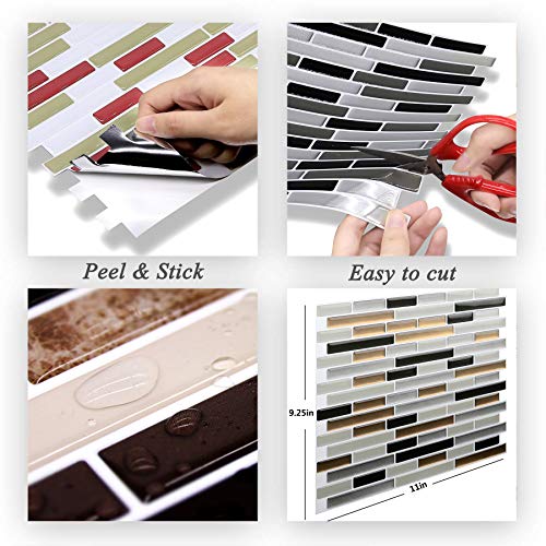 STICKGOO Panel de azulejos antisalpicaduras y antimoho de gama alta, lámina autoadhesiva de azulejos para cocina y baño, solo hay que pelar y pegar, extraíble, 27,94 x 23,37 cm (6 láminas)