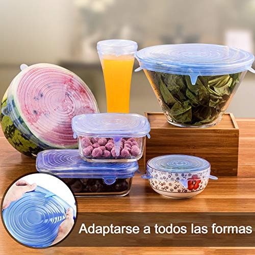 StillCool Tapas de Silicona Reutilizable, 12PZS Tapas Elásticas Sin BPA Redondas y Rectángulo con Buen Sellado para Alimentos Tazas Boles y Tarros en Lavavajillas Microondas y Refrigerador - Azul