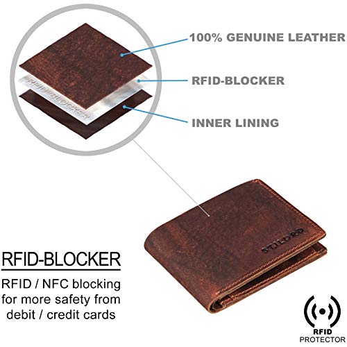 STILORD 'Darren' Cartera Hombre Cuero RFID Monedero Mini Billetero Piel NFC Protección Slim Wallet para Hombres Pequeño Tarjetero Billetera Vintage, Color:palao - marrón