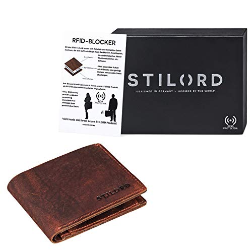 STILORD 'Darren' Cartera Hombre Cuero RFID Monedero Mini Billetero Piel NFC Protección Slim Wallet para Hombres Pequeño Tarjetero Billetera Vintage, Color:palao - marrón