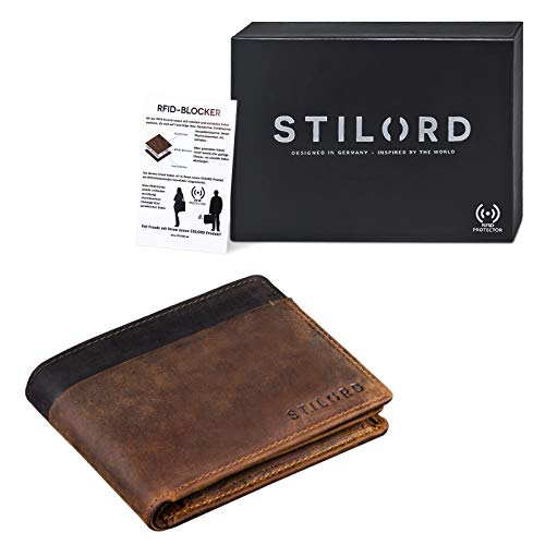 STILORD 'Sterling' Cartera RFID Hombre Cuero Portamonedas NFC Bloqueo Monedero Clásico Billetera Portatarjetas de Piel Genuino, Color:marrón - Medio