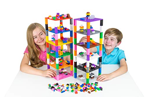 Strictly Briks - Classic Bricks - Set de Ladrillos para Construir una Torre - 12 Bases de 15 x 15 cm - 100 % Compatible con Todas Las Grandes Marcas de Ladrillos - 12 Colores - 336 Piezas