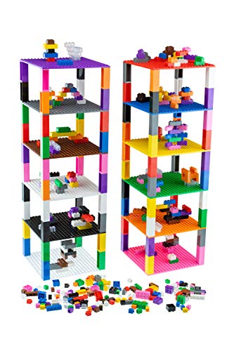 Strictly Briks - Classic Bricks - Set de Ladrillos para Construir una Torre - 12 Bases de 15 x 15 cm - 100 % Compatible con Todas Las Grandes Marcas de Ladrillos - 12 Colores - 336 Piezas