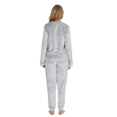 Style It Up - Pijama para mujer con forro polar suave y estampado animal Rosa Gris Hielo Dos Tonos Medium-40-42