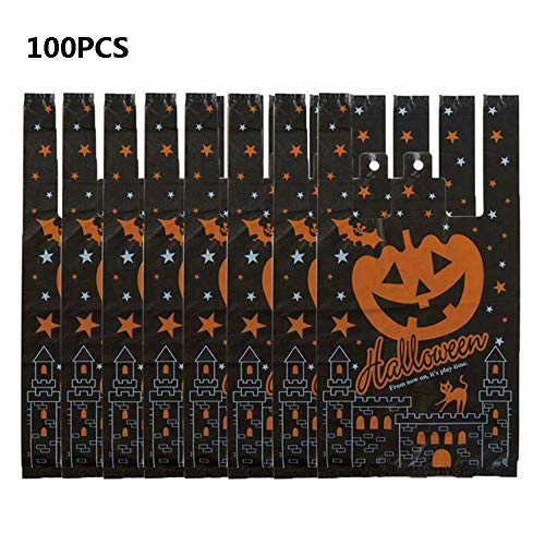 styleinside 100 Piezas Negro Calabaza Halloween Bolso de Compras al por Mayor Chaleco de plástico portátil Bolsas de Embalaje