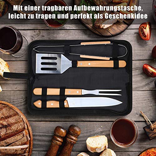 su ma Kit de Grill Utensilios Premium, 4 Piezas Acero Inoxidable Utensilios Herramientas para Barbacoa con Bolsa, para Acampan Barbacoa, al Aire Libre Patio Trasero Barbacoa