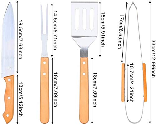 su ma Kit de Grill Utensilios Premium, 4 Piezas Acero Inoxidable Utensilios Herramientas para Barbacoa con Bolsa, para Acampan Barbacoa, al Aire Libre Patio Trasero Barbacoa