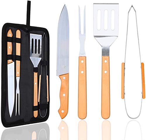 su ma Kit de Grill Utensilios Premium, 4 Piezas Acero Inoxidable Utensilios Herramientas para Barbacoa con Bolsa, para Acampan Barbacoa, al Aire Libre Patio Trasero Barbacoa