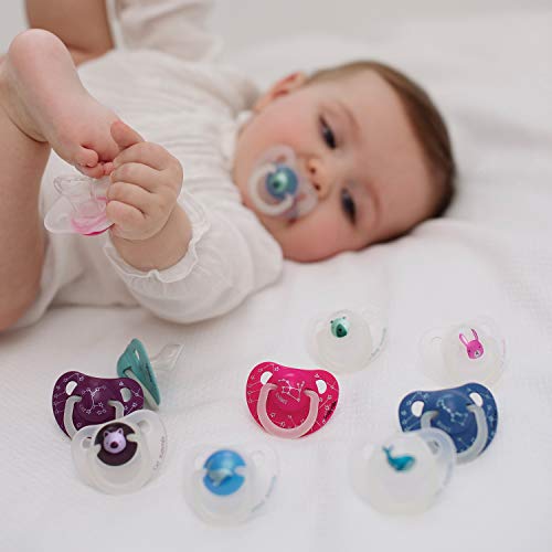 Suavinex, Pack 2 Chupetes Nocturnos para bebés 6-18 meses Con Anilla Luminiscente Tetina Anatómica de Silicona Brilla en la Oscuridad, Rosa