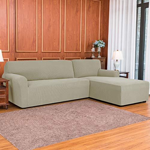 subrtex Funda Sofa Chaise Longue Brazo Derecho Elastica Largo Protector para Sofa Chaise Longue Derecha Antimanchas Ajustable (Arena)