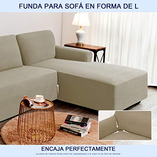 subrtex Funda Sofa Chaise Longue Brazo Derecho Elastica Largo Protector para Sofa Chaise Longue Derecha Antimanchas Ajustable (Arena)