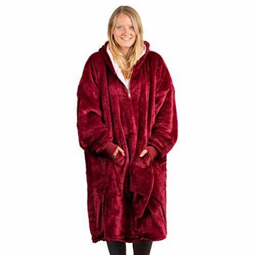 Sudadera con capucha de gran tamaño, Sherpa y forro polar, grande, cómoda, mullida y suave, con cremallera gigante, para mujeres, hombres, regalo de estudiante, color rojo ciruela