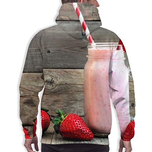 Sudadera con Capucha para Hombre Smoothie de Fresa Saludable en un Vaso Mason A Jar con Bayas esparcidas sobre la Sudadera L