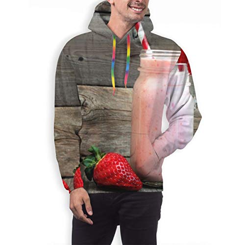 Sudadera con Capucha para Hombre Smoothie de Fresa Saludable en un Vaso Mason A Jar con Bayas esparcidas sobre la Sudadera L