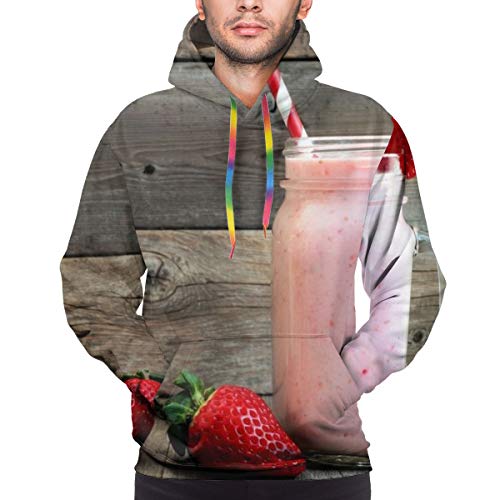 Sudadera con Capucha para Hombre Smoothie de Fresa Saludable en un Vaso Mason A Jar con Bayas esparcidas sobre la Sudadera L