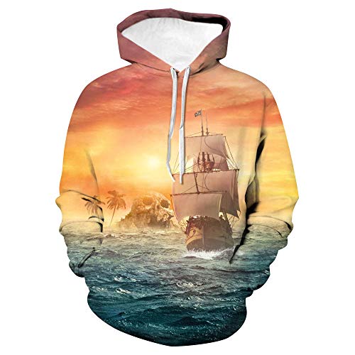 Sudaderas con Capucha Unisexo Y Estampado 3D con Bolsillo De Canguro - Paisaje del Mar Crepuscular - Niño Niña Hombre Mujer Adulto Fresco E Inusual Sudaderas -M