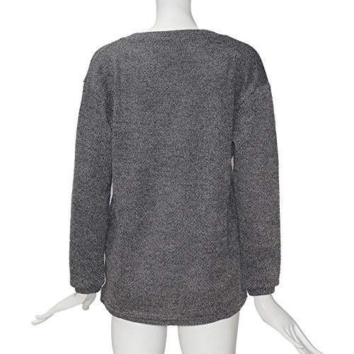 Suéter Sueltas Mujer Invierno Tops Manga Larga Escote V Pulóver Cómodo Suave Suéter Cálido Casual Moda Sweater Elegante Ropa Adolescente Fiesta(Gris Oscuro,L)