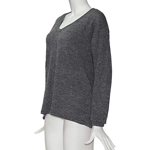 Suéter Sueltas Mujer Invierno Tops Manga Larga Escote V Pulóver Cómodo Suave Suéter Cálido Casual Moda Sweater Elegante Ropa Adolescente Fiesta(Gris Oscuro,L)