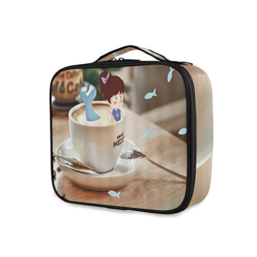 SUGARHE Taza café fantasía Niña Cola Sirena en Porcelana Escritorio la casa Moderna Diseño Arte Creativo,Neceser Maquillaje,Bolsa Cosméticos Organizador Brochas Maquillaje Estuches Portátil