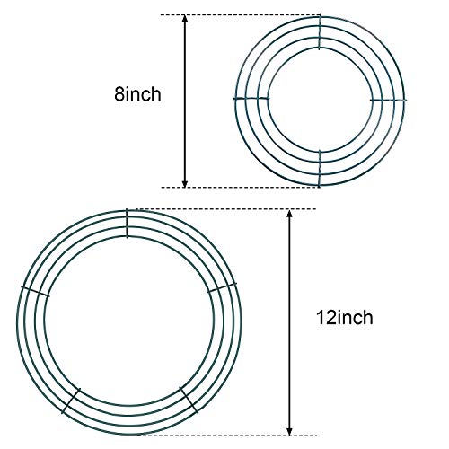 Sumind 2 Piezas de Marco de Alambre de Corona Aros de Hacer Corona Verde para Decoración de Año Nuevo Día de San Valentín (8 Pulgadas y 12 Pulgadas)