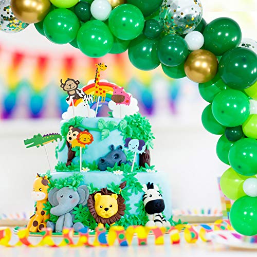 Suministros de Fiesta de Tema de Safari en Jungla Incluyes Guirnalda de Globos de Selva Verde Abanico Colgante de Papel Animal de Selva Topper de Magdalena Hojas de Palma Verde para Cumpleaños