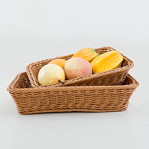 SUNERLORY 1/4/10PCS Cesta de Pan de Mimbre, Rectángulo Bandeja de Mimbre Lavable de imitación, Bandeja de Mesa de Comida bocadillos de Fruta Contenedor Que Sirve para Restaurante/Cocina