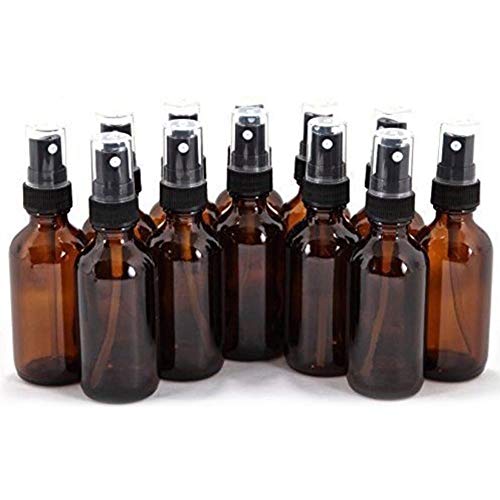 Suneste 5 botellas de 5 ml de spray de vidrio ámbar con pulverizador negro de niebla fina vacía para aceites esenciales, aromaterapia, perfumes, fragancia, líquido químico, Plastic Sprayer, 5 ml