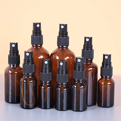 Suneste 5 botellas de 5 ml de spray de vidrio ámbar con pulverizador negro de niebla fina vacía para aceites esenciales, aromaterapia, perfumes, fragancia, líquido químico, Plastic Sprayer, 5 ml