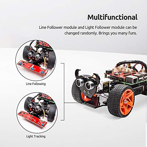 SUNFOUNDER Raspberry Pi Smart Robot Car Kit - Picar-S Block Based Graphical Visual Programming Language Line Following Ultrasonic Sensor Light Following Module Electronic Toy with Detail Manual