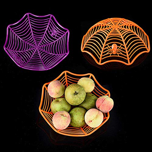 Sungpunet Placa de araña Web de Frutas decoración de Halloween Creativas Galletas Confites Decoración Cesta de Frutas Fiesta de Halloween tazón de golosinas (púrpura)