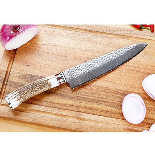 Sunlong Cuchillo de Cocina de 8 Pulgadas Cuchillos de Cocina -VG10 Acero Inoxidable al Carbono 67 Capas Damasco- Cuchilla de asta Ultra Afilada SL-DK1045DH