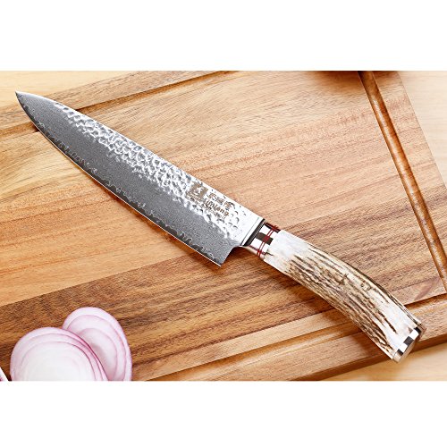 Sunlong Cuchillo de Cocina de 8 Pulgadas Cuchillos de Cocina -VG10 Acero Inoxidable al Carbono 67 Capas Damasco- Cuchilla de asta Ultra Afilada SL-DK1045DH