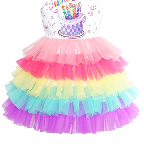 Sunny Fashion Vestido para niña Cumpleaños Princesa Arco Iris Pastel Globo 5 años